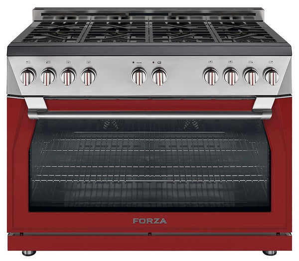 Forza 48-Inch 7.8 cu. ft. Stainless Steel Pro-Style Gas Range in Radicale Red (FR488GN-R)