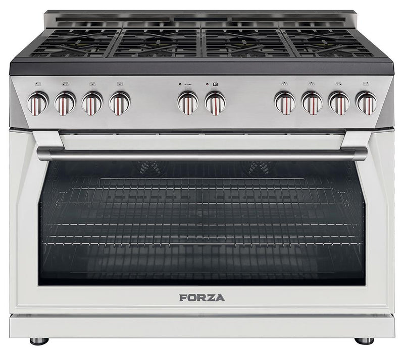 Forza 48-Inch 7.8 cu. ft. Stainless Steel Pro-Style Gas Range in Valoroso White (FR488GN-W)