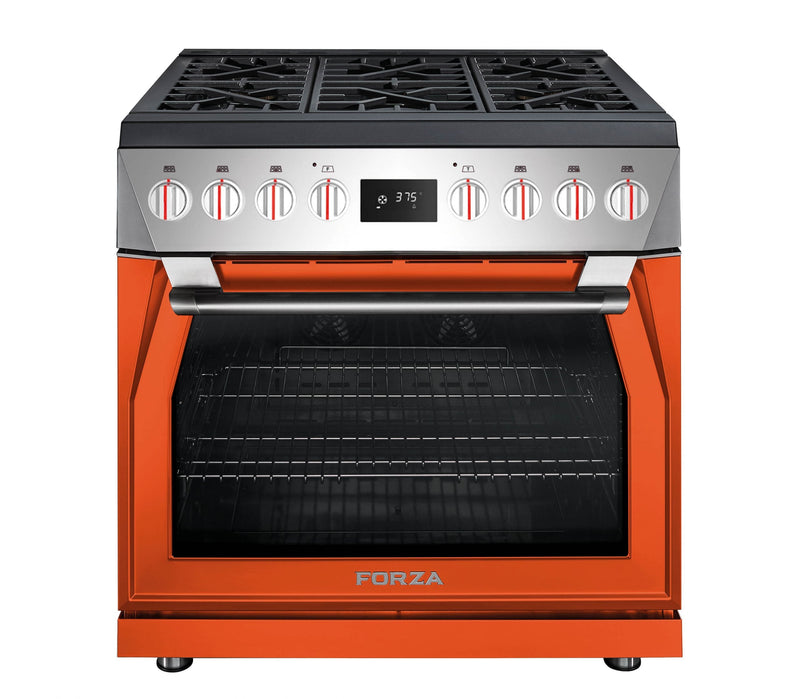 Forza 36-Inch Professional Dual Fuel Range in Ardente Orange (FR366DF-O)