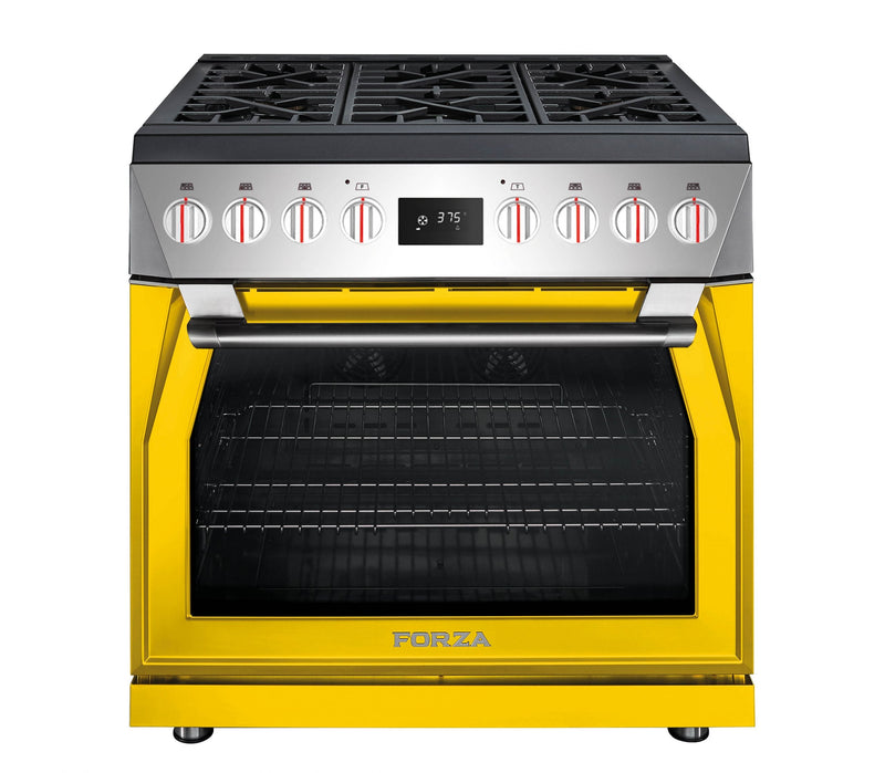 Forza 36-Inch Professional Dual Fuel Range in Ribelle Yellow (FR366DF-Y)