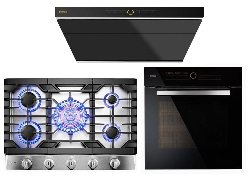 Fotile 3-Piece Appliance Package - 30" Natural Gas Cooktop in Stainless Steel, 30" 850 CFM Under Cabinet Range Hood, & Built-in Wall Oven