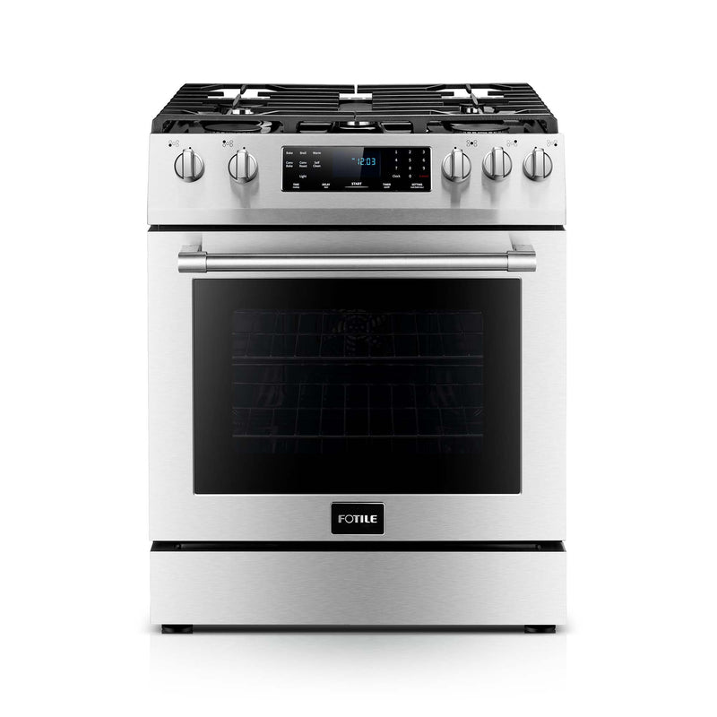 Fotile 30" Slide-In Pro Gas Range  with Total 58K BTU on 5 Sealed Burners,  4.8 Cu.Ft. oven with 4 main cooking modes, and Self Cleaning Mode (RLS30506)