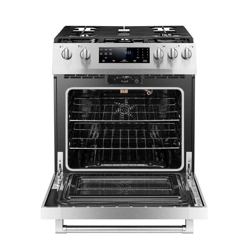 Fotile 30" Slide-In Pro Gas Range  with Total 58K BTU on 5 Sealed Burners,  4.8 Cu.Ft. oven with 4 main cooking modes, and Self Cleaning Mode (RLS30506)