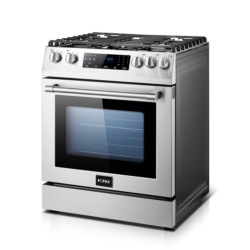 Fotile 30" Slide-In Pro Gas Range  with Total 58K BTU on 5 Sealed Burners,  4.8 Cu.Ft. oven with 4 main cooking modes, and Self Cleaning Mode (RLS30506)