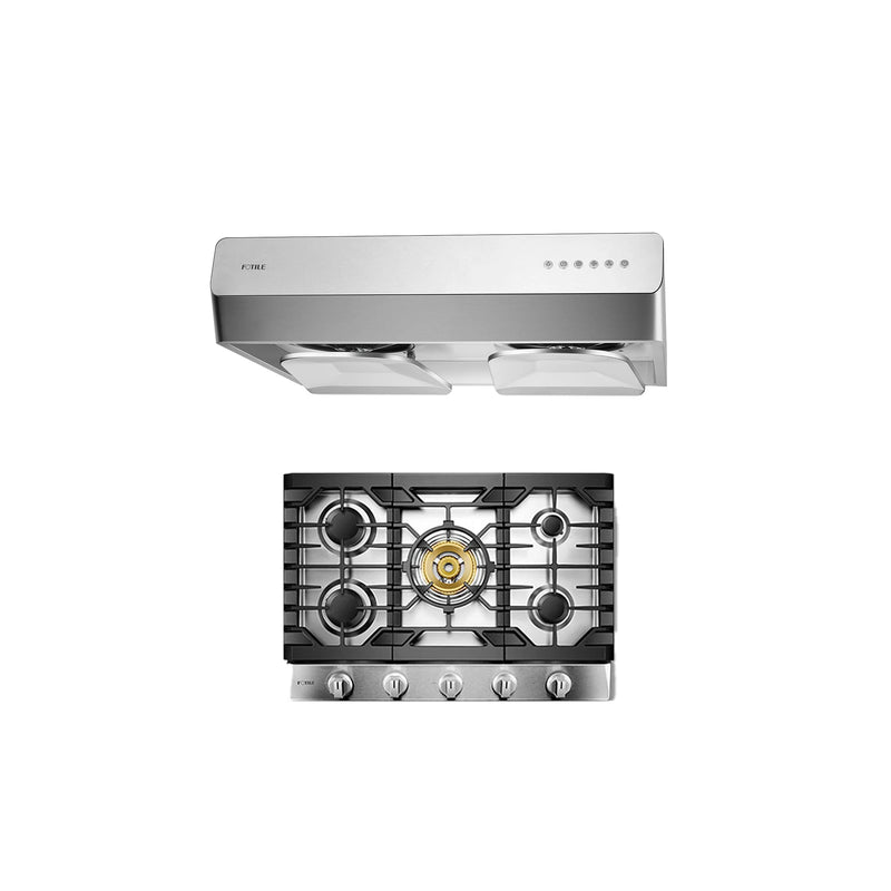 Fotile 2-Piece Appliance Package - 30" Gas Cooktop & Under Cabinet Range Hood in Stainless Steel