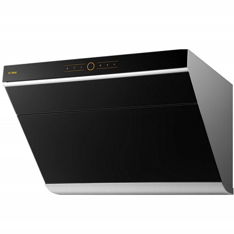 Fotile Slant Vent Series 30-inch 1000 CFM Under Cabinet Range  or Wall Mount Range Hood with 2 LED lights, Motion, and Touch Activation in Onyx Black Tempered Glass (JQG7505)