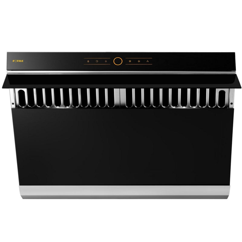 Fotile Slant Vent Series 30-inch 1000 CFM Under Cabinet Range  or Wall Mount Range Hood with 2 LED lights, Motion, and Touch Activation in Onyx Black Tempered Glass (JQG7505)