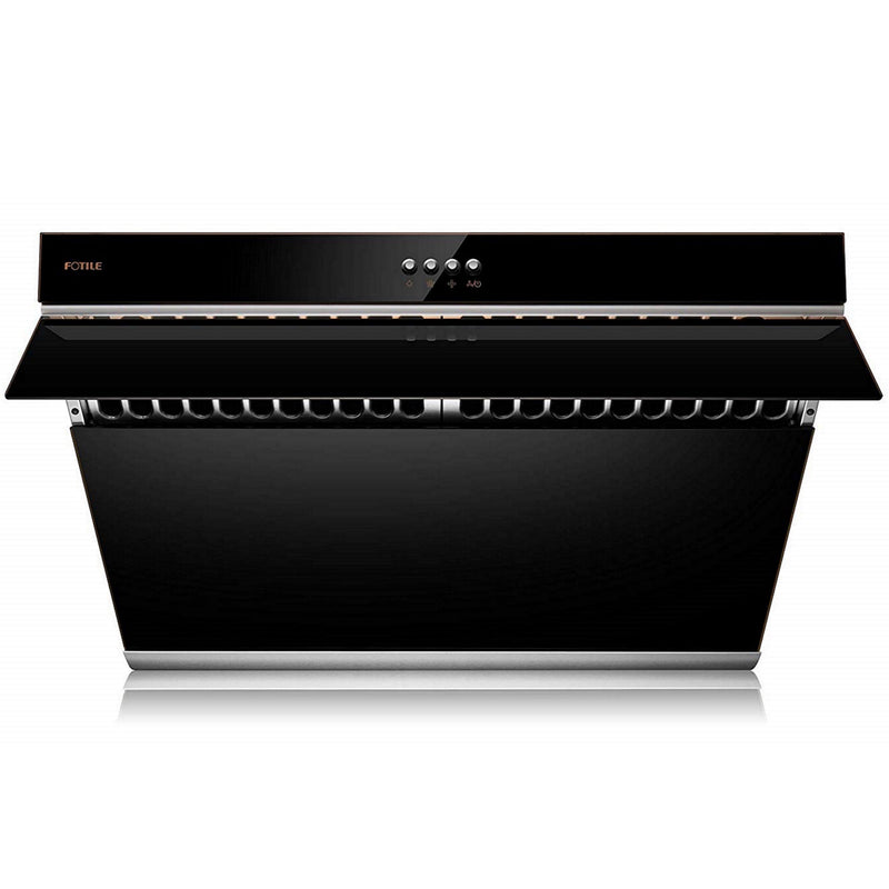 Fotile Slant Vent Series 30-inch 850 CFM  Under Cabinet or Wall Mount Range Hood with 2 LED lights, and Push Buttons in Onyx Black Tempered Glass (JQG7522)