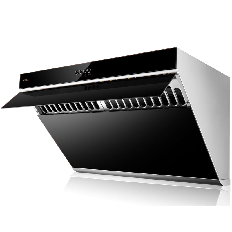 Fotile Slant Vent Series 30-inch 850 CFM  Under Cabinet or Wall Mount Range Hood with 2 LED lights, and Push Buttons in Onyx Black Tempered Glass (JQG7522)