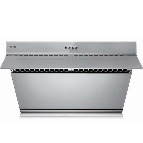 Fotile Slant Vent Series 30-inch 850 CFM Under Cabinet or Wall Mount Range Hood with 2 LED lights, and Push Buttons in Silver Grey Tempered Glass (JQG7502.G)