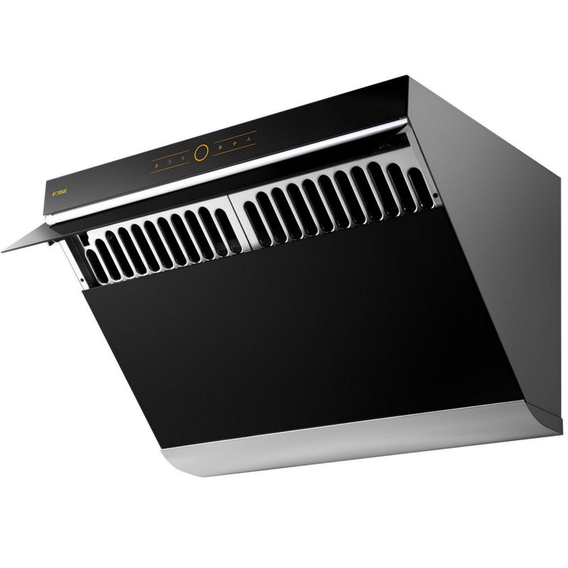 Fotile Slant Vent Series 30-inch 850 CFM  Under Cabinet or Wall Mount Range Hood with 2 LED lights, and Touchscreen in Onyx Black Tempered Glass (JQG7501)