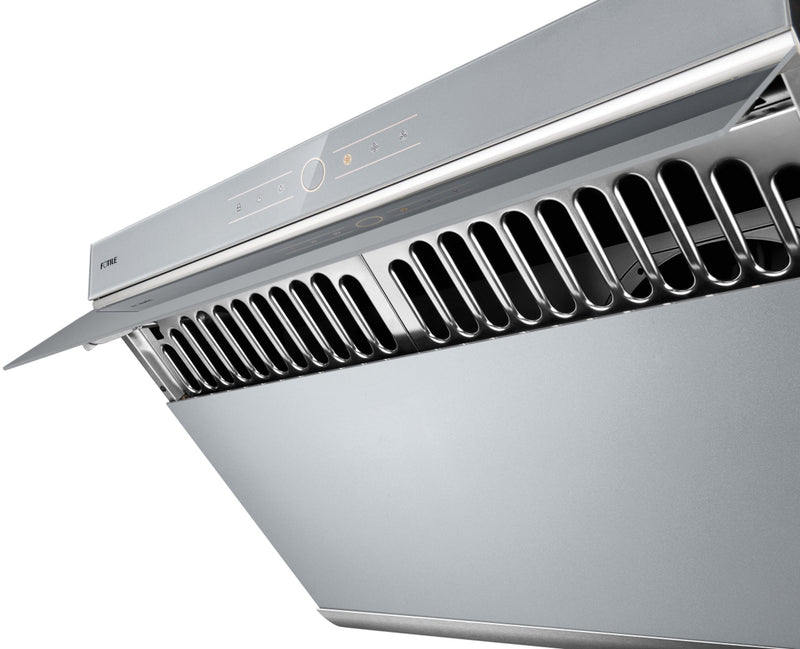 Fotile Slant Vent Series 30-inch 850 CFM Under Cabinet or Wall Mount Range Hood with 2 LED lights, and Touchscreen in Silver Grey Tempered Glass (JQG7501.G)