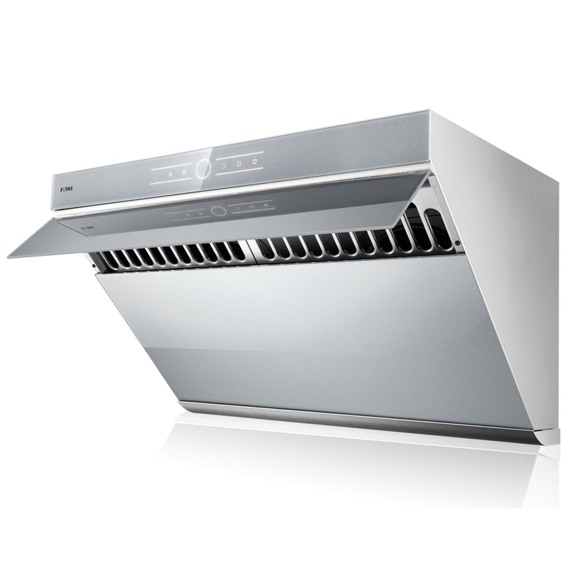 Fotile Slant Vent Series 30-inch 850 CFM Under Cabinet or Wall Mount Range Hood with 2 LED lights, and Touchscreen in Silver Grey Tempered Glass (JQG7501.G)