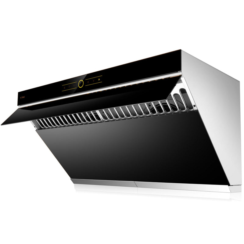 Fotile Slant Vent Series 36-inch 850 CFM Under Cabinet or Wall Mount Range Hood with 2 LED lights, and Touchscreen in Onyx Black Tempered Glass (JQG9001)