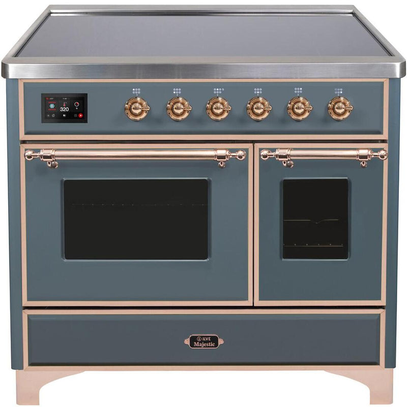 ILVE 40" Majestic II induction Range with 6 Elements - Dual Oven - TFT Control Display - Triple Glass Cool Oven Door - in Blue Grey with Copper Trim (UMDI10NS3BGP)