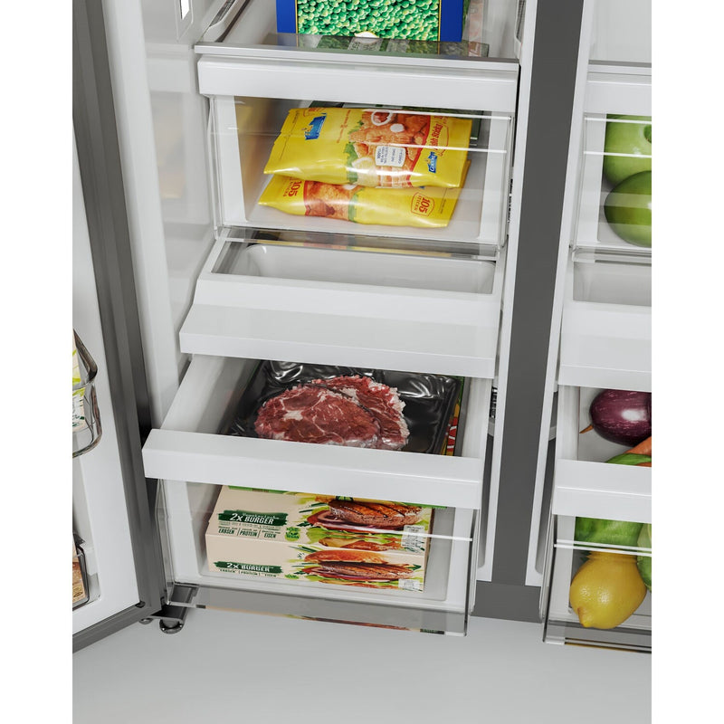 Midea 36" Freestanding Side by Side Refrigerator with 26.3 cu. Ft with 5 Glass Shelves with Water Dispenser in Stainless Steel (MRS26D5AST)