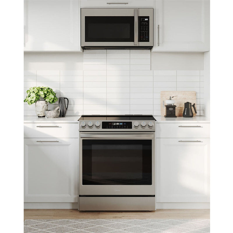 Midea 30" Smart Slide-in Electric Range with 5 Elements Wi-Fi Enabled, 6.3 Cu. Ft. Total Oven Capacity, Pro Style with True Convection in Stainless Steel (MES30S4AST)