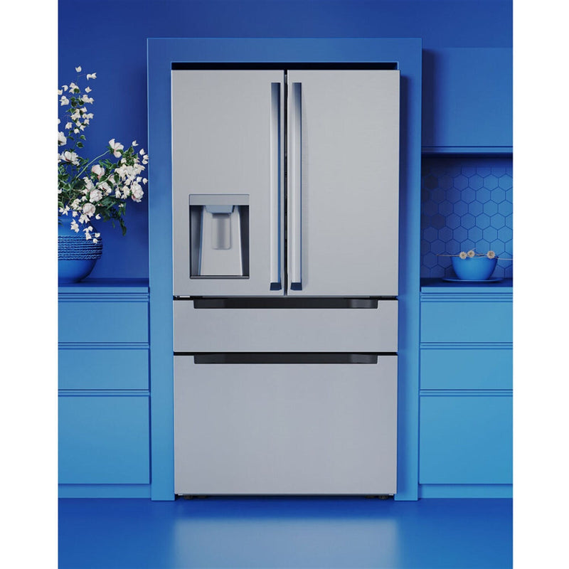 Midea 36" Freestanding Counter Depth 4 Door French Door Refrigerator with 21.6 Cu. Ft. Total Capacity and Water Dispenser in Stainless Steel (MRQ22D7AST)