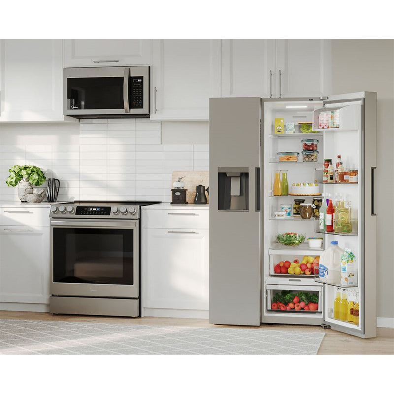 Midea 36" Freestanding Side by Side Refrigerator with 26.3 cu. Ft with 5 Glass Shelves with Water Dispenser in Stainless Steel (MRS26D5AST)