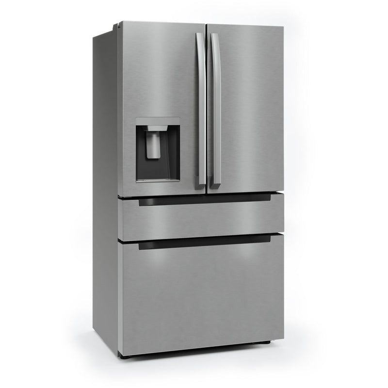 Midea 36" Freestanding Counter Depth 4 Door French Door Refrigerator with 21.6 Cu. Ft. Total Capacity and Water Dispenser in Stainless Steel (MRQ22D7AST)