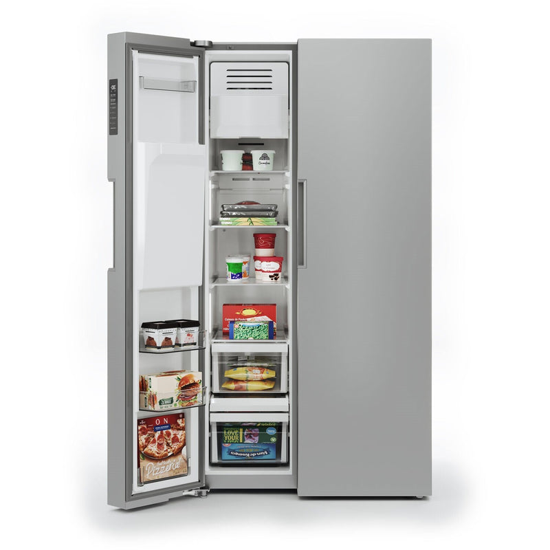 Midea 36" Freestanding Side by Side Refrigerator with 26.3 cu. Ft with 5 Glass Shelves with Water Dispenser in Stainless Steel (MRS26D5AST)