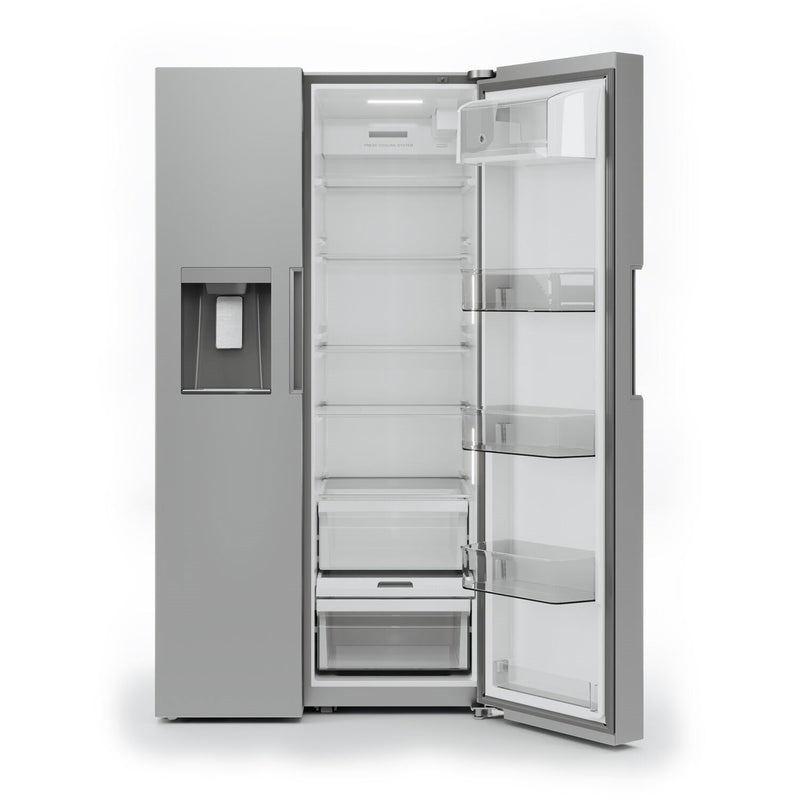 Midea 36" Freestanding Side by Side Refrigerator with 26.3 cu. Ft with 5 Glass Shelves with Water Dispenser in Stainless Steel (MRS26D5AST)