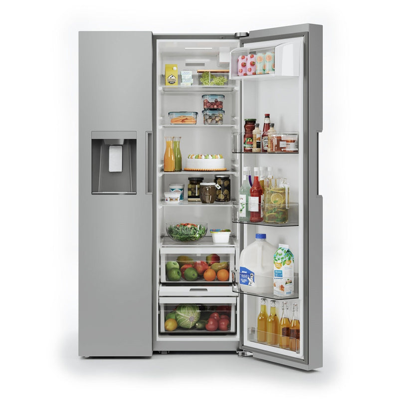 Midea 36" Freestanding Side by Side Refrigerator with 26.3 cu. Ft with 5 Glass Shelves with Water Dispenser in Stainless Steel (MRS26D5AST)