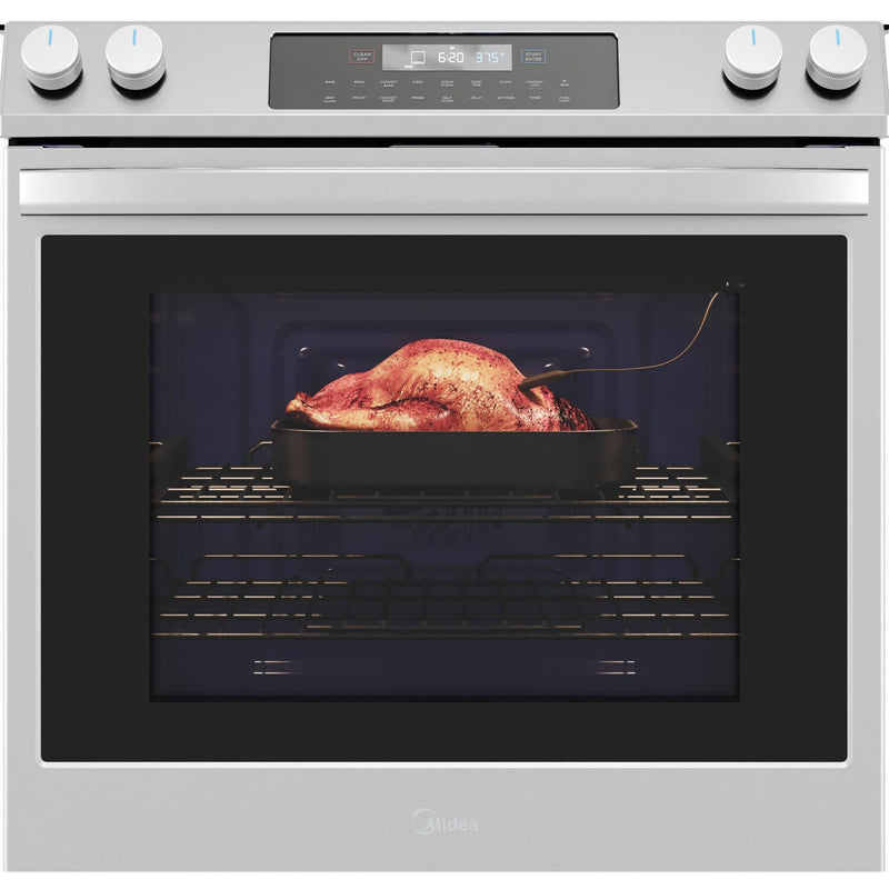 Midea 30" Smart Slide-in Electric Range with 5 Elements Wi-Fi Enabled, 6.3 Cu. Ft. Total Oven Capacity, Standard Convection in Stainless Steel (MES30S2AST)