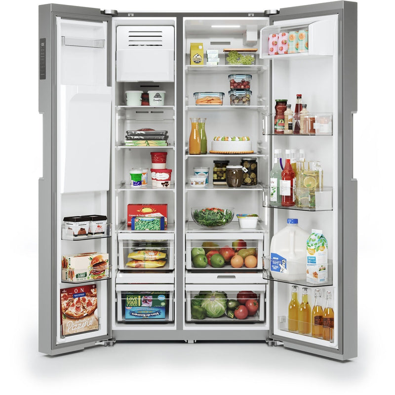 Midea 36" Freestanding Side by Side Refrigerator with 26.3 cu. Ft with 5 Glass Shelves with Water Dispenser in Stainless Steel (MRS26D5AST)