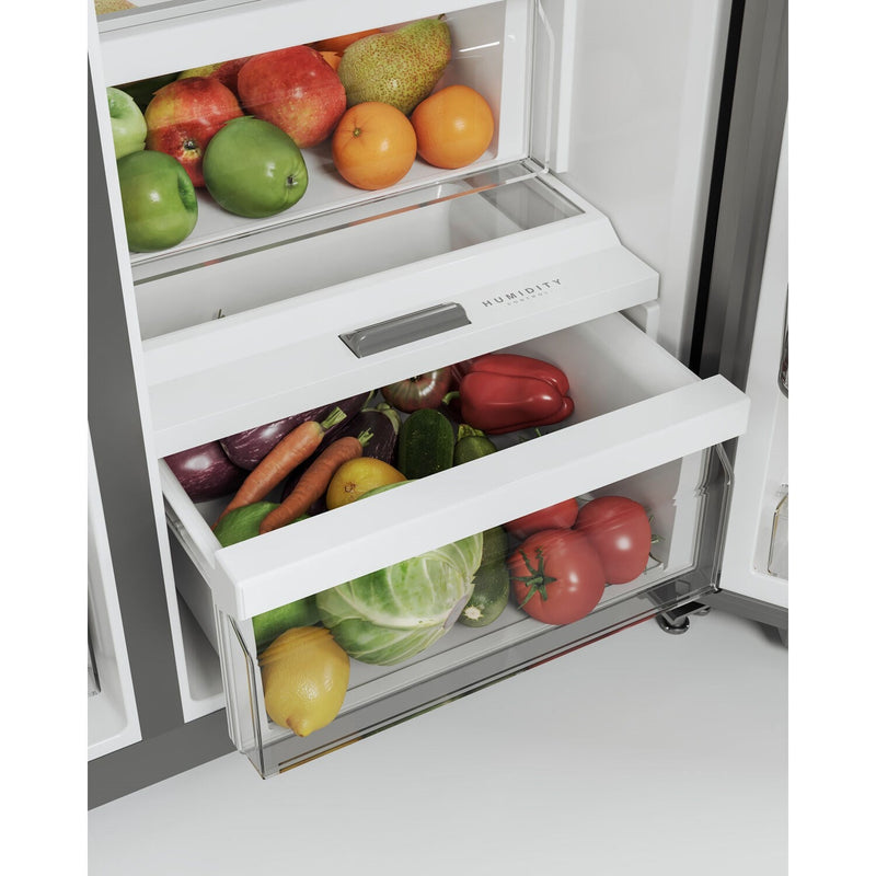 Midea 36" Freestanding Side by Side Refrigerator with 26.3 cu. Ft with 5 Glass Shelves with Water Dispenser in Stainless Steel (MRS26D5AST)