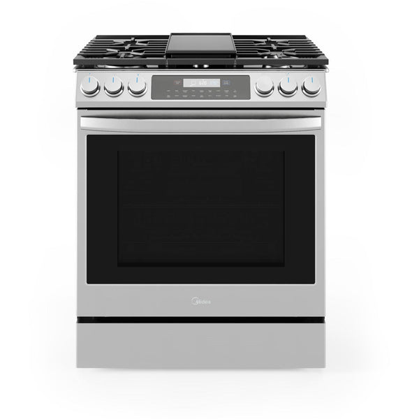 Midea 30" Smart Slide-in Gas Range with 5 Sealed Burners Wi-Fi Enabled, 6.1 Cu. Ft. Total Oven Capacity, Pro Style with True Convection in Stainless Steel (MGS30S4AST)