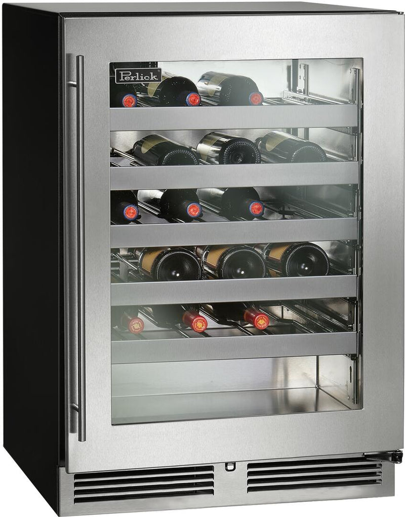 Perlick C Series 24" Built-In Single Zone Wine Cooler with 45 Bottle Capacity in Stainless Steel with Glass Door (HC24WB-4-3L & HC24WB-4-3R)