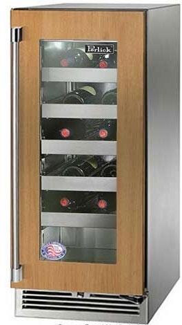 Perlick Signature Series 15" Outdoor Built-In Single Zone Wine Cooler with 20 Bottle Capacity, Panel Ready with Glass Door (HP15WO-4-4L & HP15WO-4-4R)