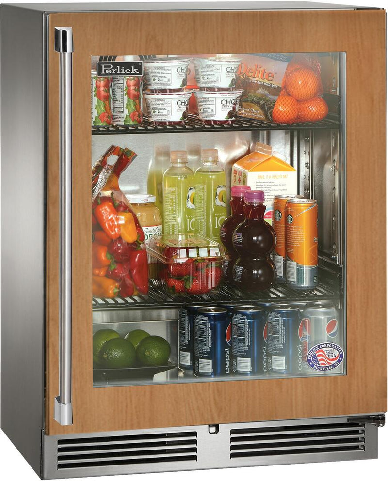 Perlick Signature Series 24" Built-In Counter Depth Compact Refrigerator with 3.1 cu. ft. Capacity, Panel Ready with Glass Door (HH24RS-4-4L & HH24RS-4-4R)