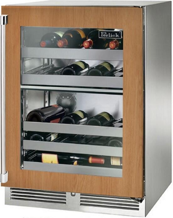 Perlick Signature Series 24" Built-In Dual Zone Wine Cooler with 32 Bottle Capacity, Panel Ready with Glass Door (HP24DS-4-4L & HP24DS-4-4R)