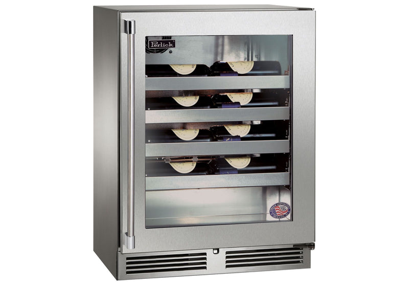 Perlick Signature Series 24" Built-In Single Zone Wine Cooler with 20 Bottle Capacity in Stainless Steel with Glass Door (HH24WS-4-3L & HH24WS-4-3R)