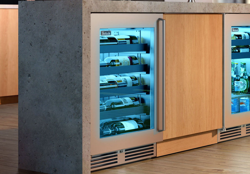 Perlick Signature Series 24" Built-In Single Zone Wine Cooler with 20 Bottle Capacity in Stainless Steel with Glass Door (HH24WS-4-3L & HH24WS-4-3R)
