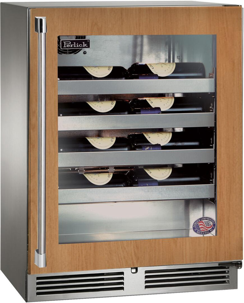 Perlick Signature Series 24" Built-In Single Zone Wine Cooler with 20 Bottle Capacity, Panel Ready with Glass Door (HH24WS-4-4L & HH24WS-4-4R)