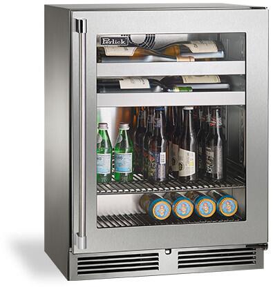 Perlick Signature Series 24" Outdoor 3.1 cu. ft. Capacity Built-In Glass Door Beverage Center with 3.1 cu. ft. Capacity in Stainless Steel with Glass Door (HH24BO-4-3L & HH24BO-4-3R)