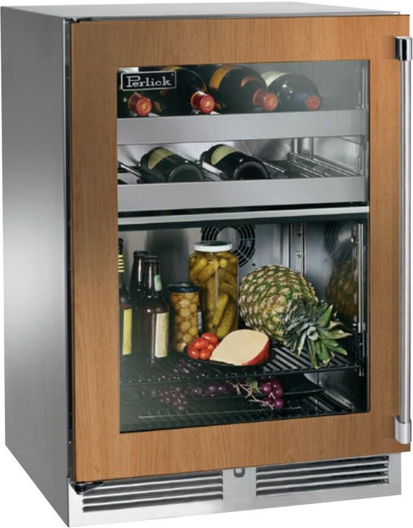 Perlick Signature Series 24" Outdoor 5 cu. ft. Capacity Built-In Glass Door Beverage Center with 5 cu. ft. Capacity, Panel Ready with Glass Door (HP24CO-4-4L & HP24CO-4-4R)