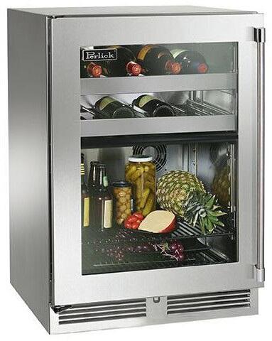 Perlick Signature Series 24" Outdoor 5 cu. ft. Capacity Built-In Glass Door Beverage Center with 5 cu. ft. Capacity in Stainless Steel with Glass Door (HP24CO-4-3L & HP24CO-4-3R)