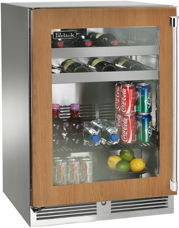 Perlick Signature Series 24" Outdoor 5.2 cu. ft. Capacity Built-In Glass Door Beverage Center with 5.2 cu. ft. Capacity, Panel Ready with Glass Door (HP24BO-4-4L & HP24BO-4-4R)