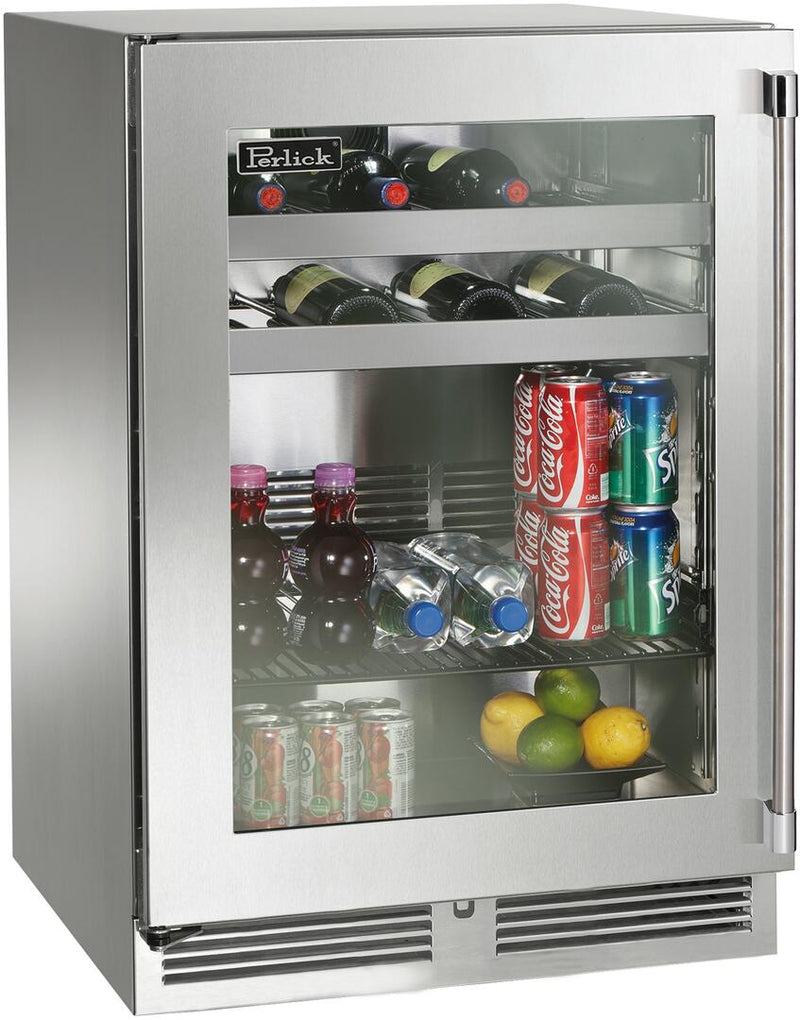 Perlick Signature Series 24" Outdoor 5.2 cu. ft. Capacity Built-In Glass Door Beverage Center with 5.2 cu. ft. Capacity in Stainless Steel with Glass Door (HP24BO-4-3L & HP24BO-4-3R)