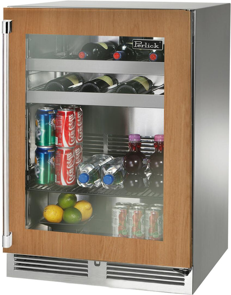 Perlick Signature Series 24" Outdoor 5.2 cu. ft. Capacity Built-In Glass Door Beverage Center with 5.2 cu. ft. Capacity, Panel Ready with Glass Door (HP24BO-4-4L & HP24BO-4-4R)