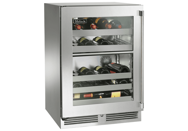 Perlick Signature Series 24" Outdoor Built-In Dual Zone Wine Cooler with 32 Bottle Capacity in Stainless Steel with Glass Door (HP24DO-4-3L & HP24DO-4-3R)