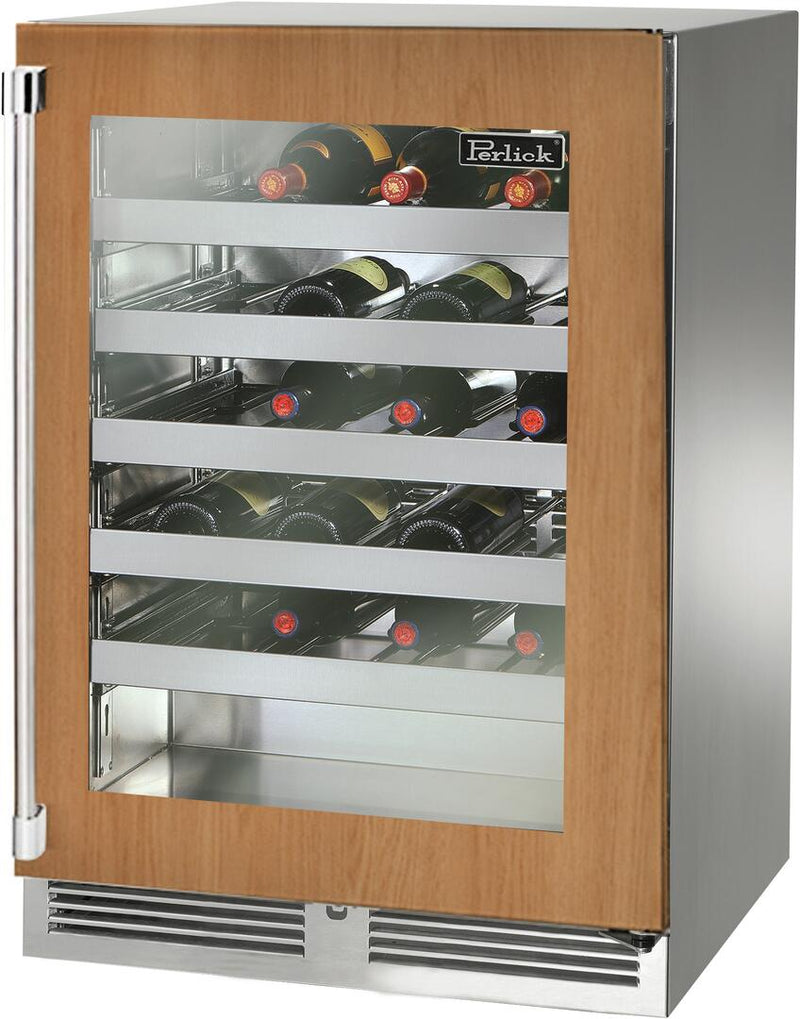 Perlick Signature Series 24" Outdoor Built-In Single Zone Wine Cooler with 45 Bottle Capacity, Panel Ready with Glass Door (HP24WO-4-4L & HP24WO-4-4R)